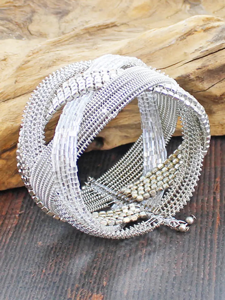 Suzie Blue Plaited Bead Cuff KH6505
