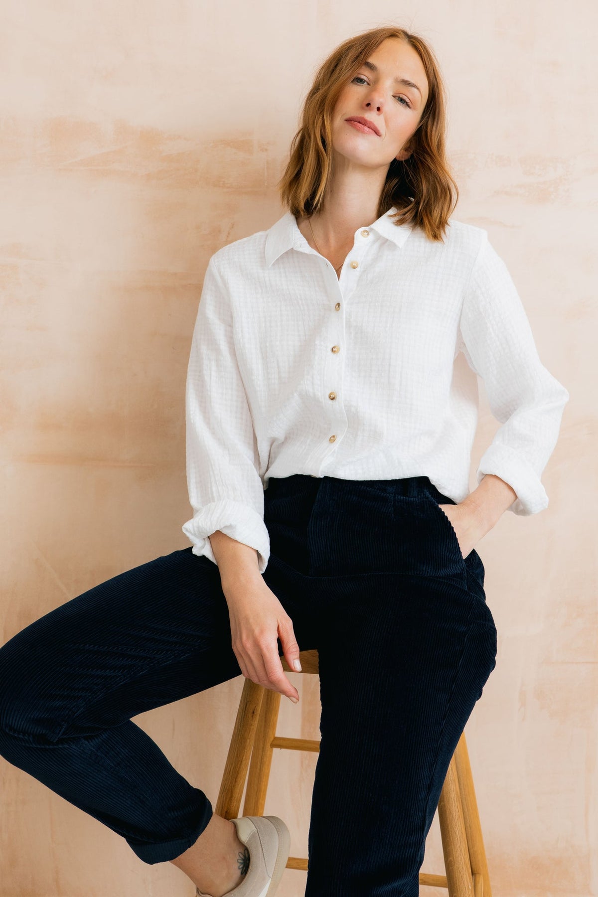 Lily and Me Ana Textured Organic Cotton Shirt White