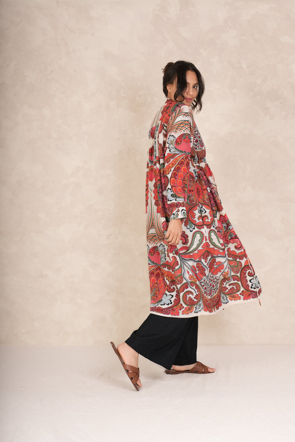One Hundred Stars Fiesta Orange Duster Jacket-White finn