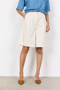 Cream Soya SC-ROVENA 15-C cotton-elastane knee-length shorts with smooth waistband and button closure.