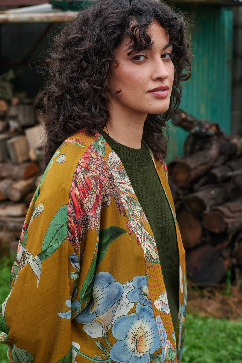 One Hundred Stars Rhodoleia Gold Kimono