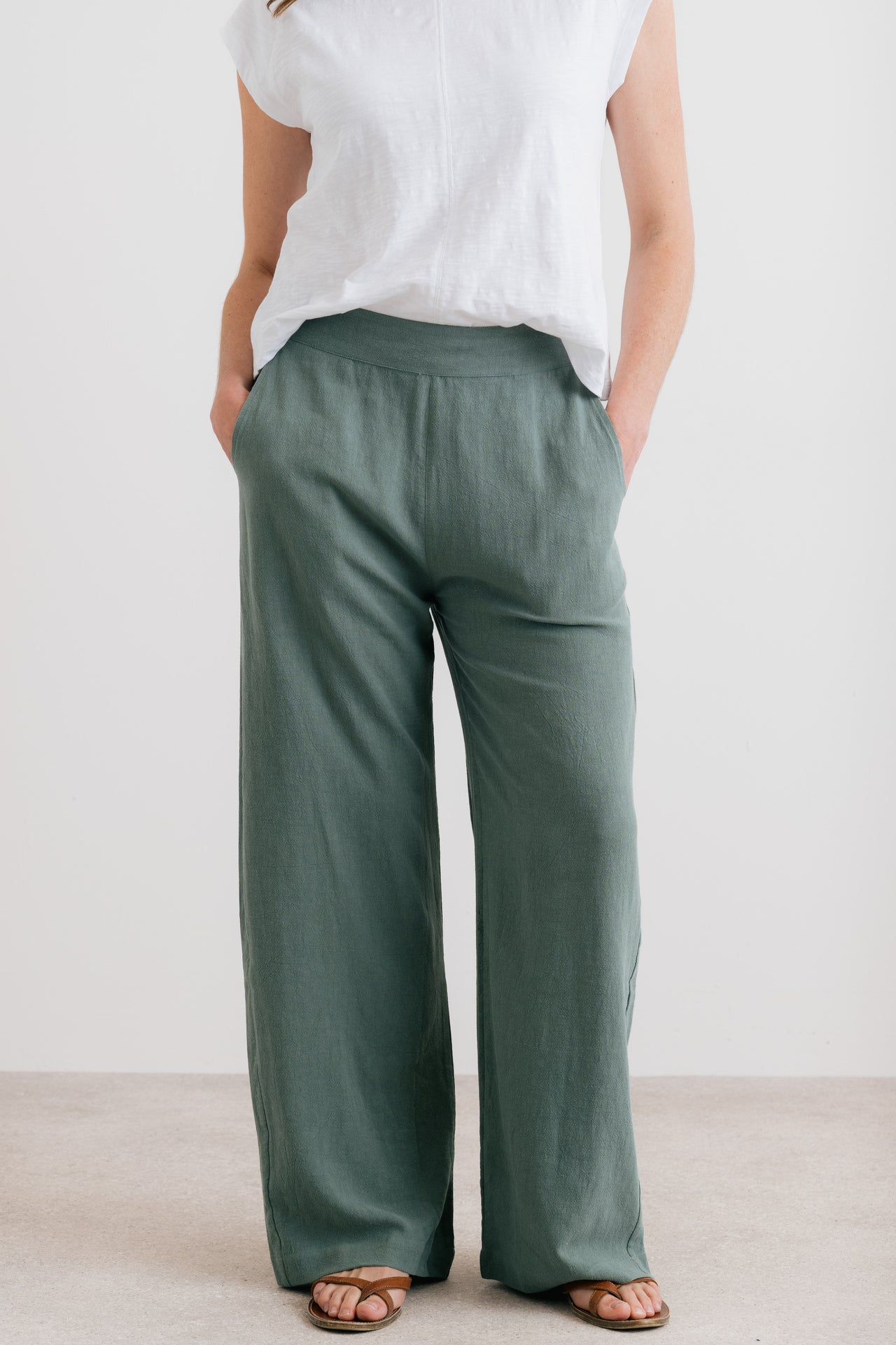 Lily and Me Grace Wide Leg Linen Blend Trousers-Trousers-8-Navy-