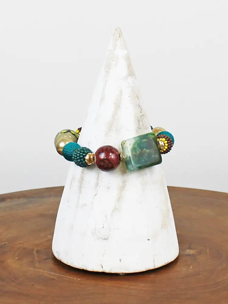 Suzie Blue Elasticated Mixed Bead Bracelet AY6504-Bracelet-White finn