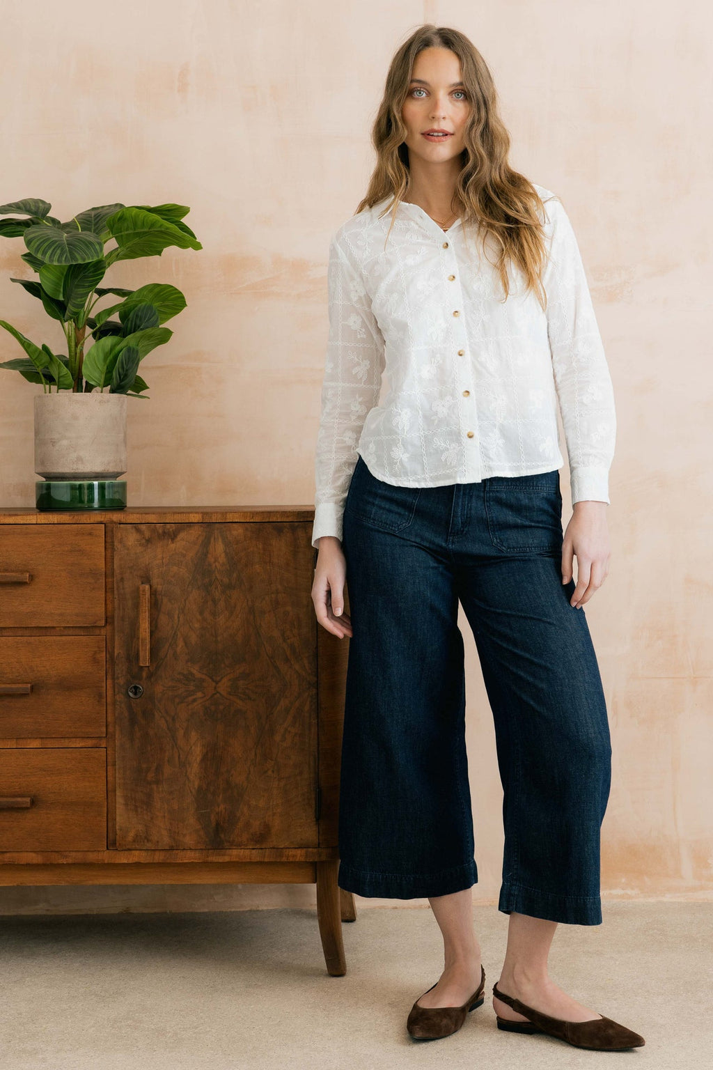 Lily and Me Patsy Embroidered Patchwork Shirt White