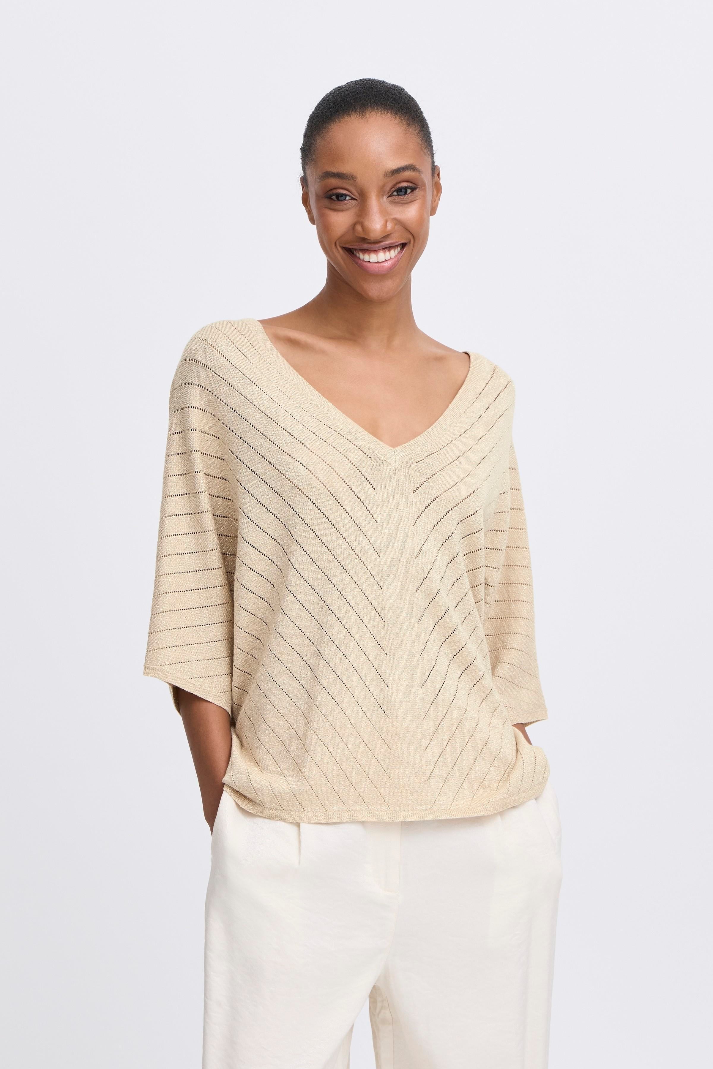 B young Bymobbe V-neck Jumper-Knitwear-White finn