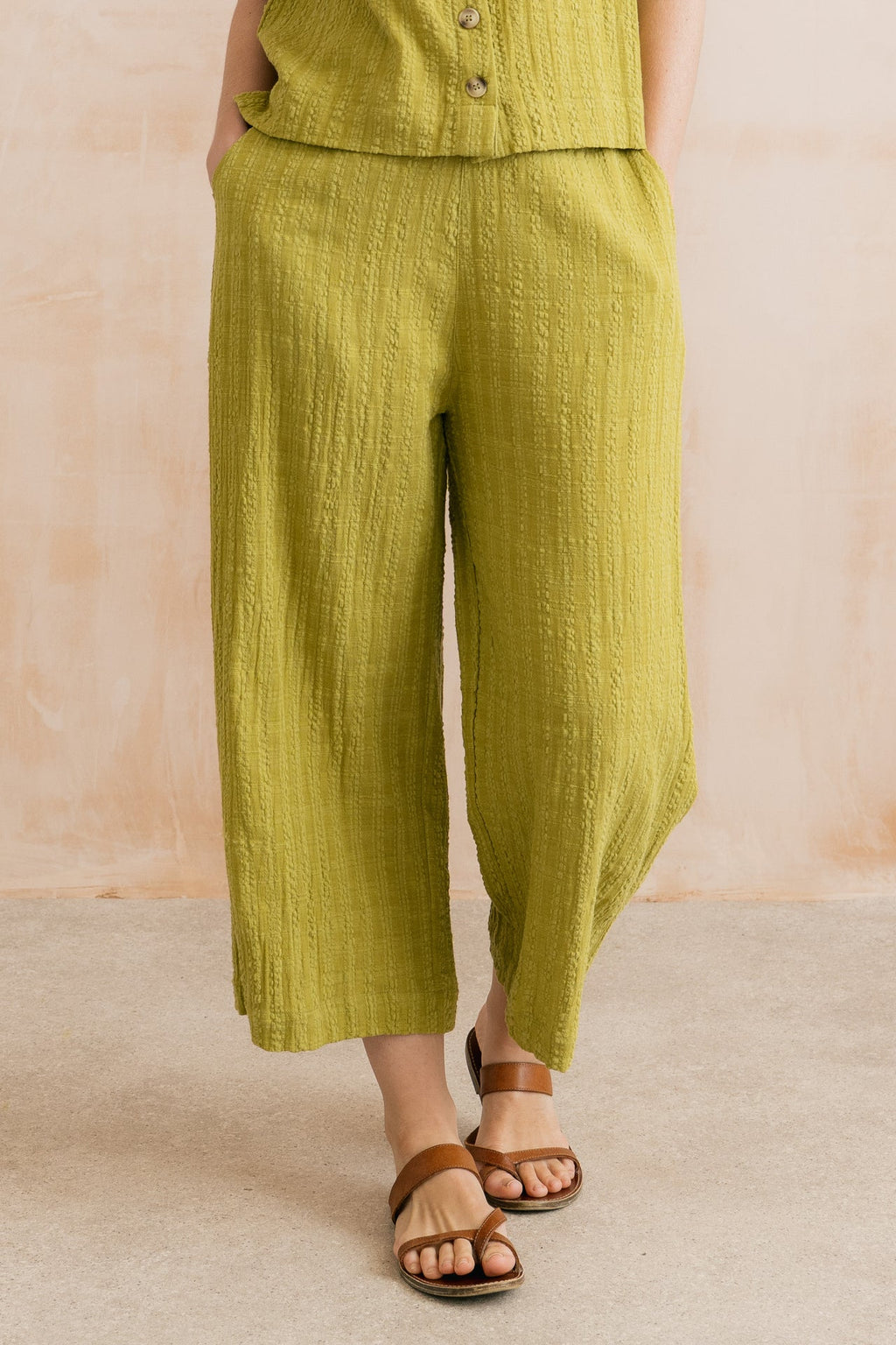 Lily and Me Drift Textured Seersucker Culottes Lime