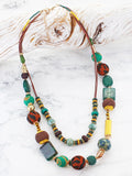 Suzie Blue Double Strand MixedBead Necklace AY6502-Necklace-White finn
