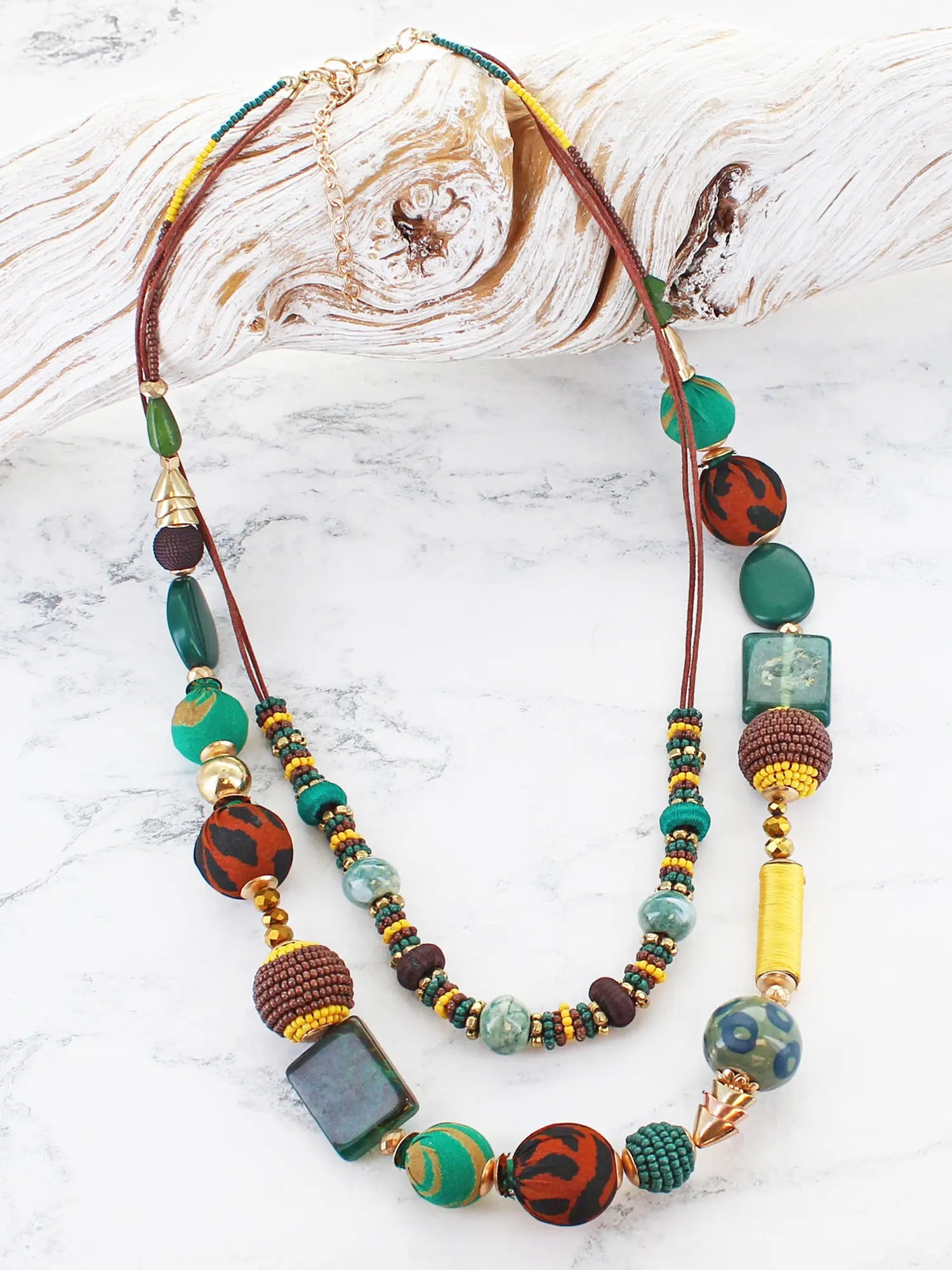 Suzie Blue Double Strand MixedBead Necklace AY6502-Necklace-White finn