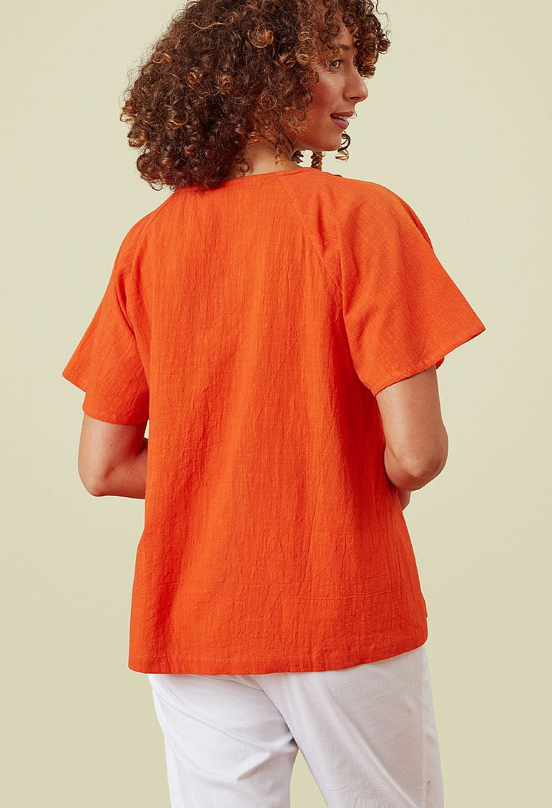 Adini Cross Hatch Idres Top - Red Orange