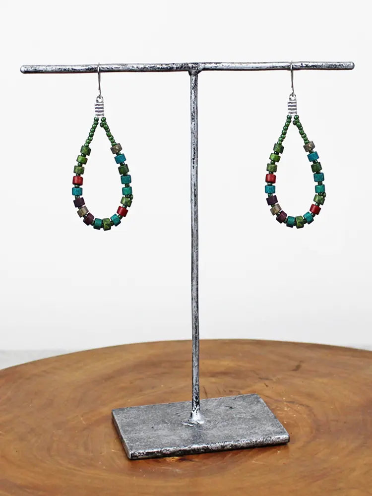Suzie Blue Wooden and Bead Hoop Earrings DC6312