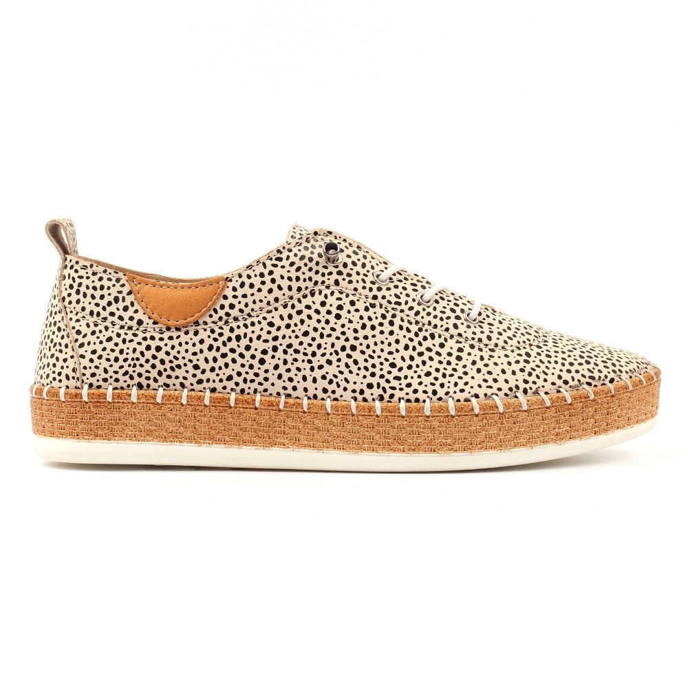 Lunar Evette Animal Spot Leather Plimsoll-Lunar-White finn