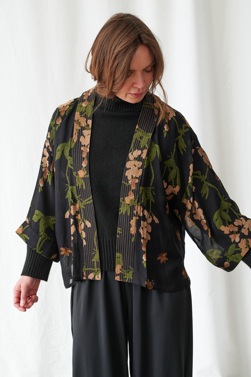 One Hundred Stars Wisteria Black Kimono