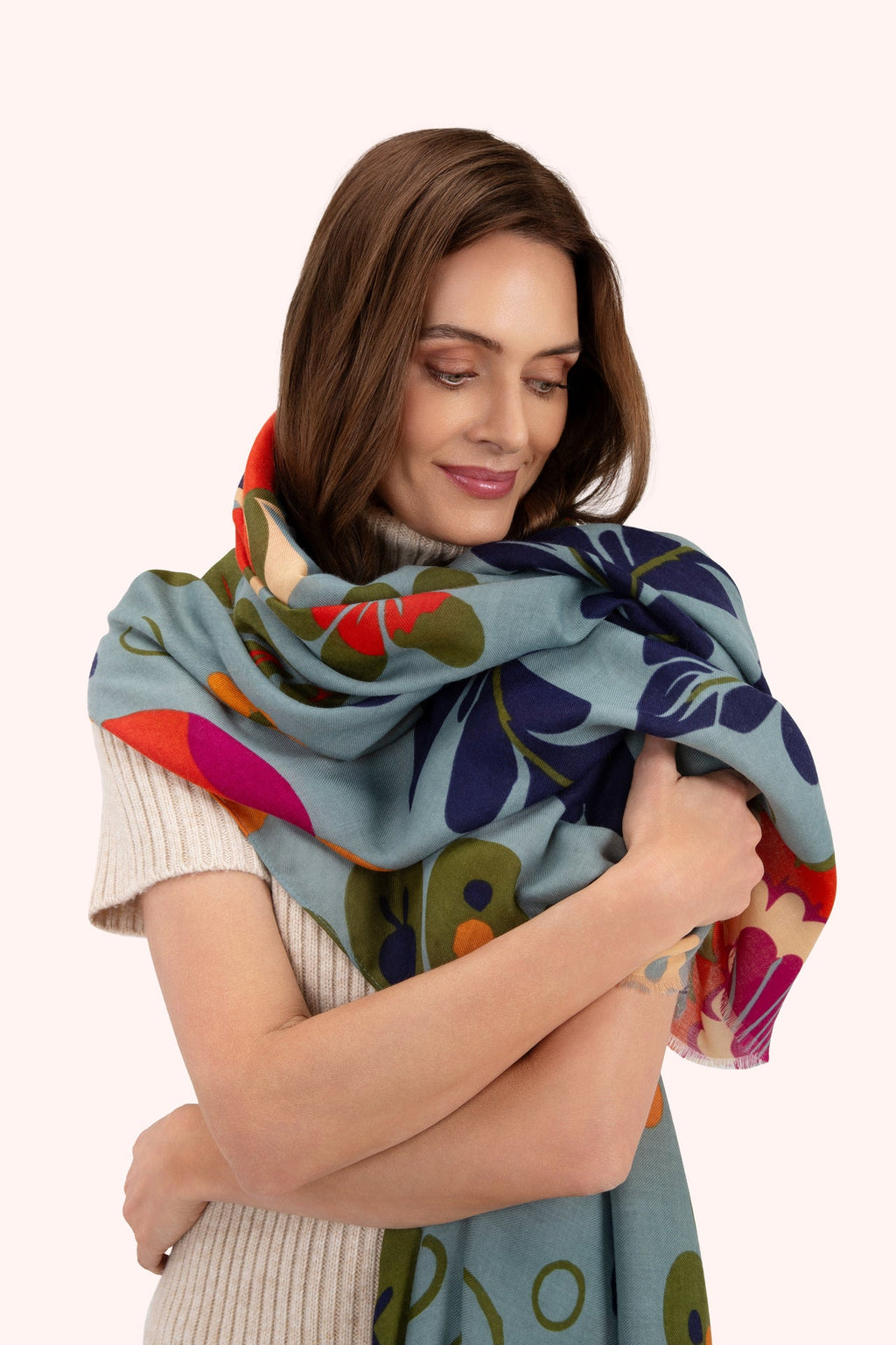 Powder Print Scarf - Folk Floral, Winter Ice