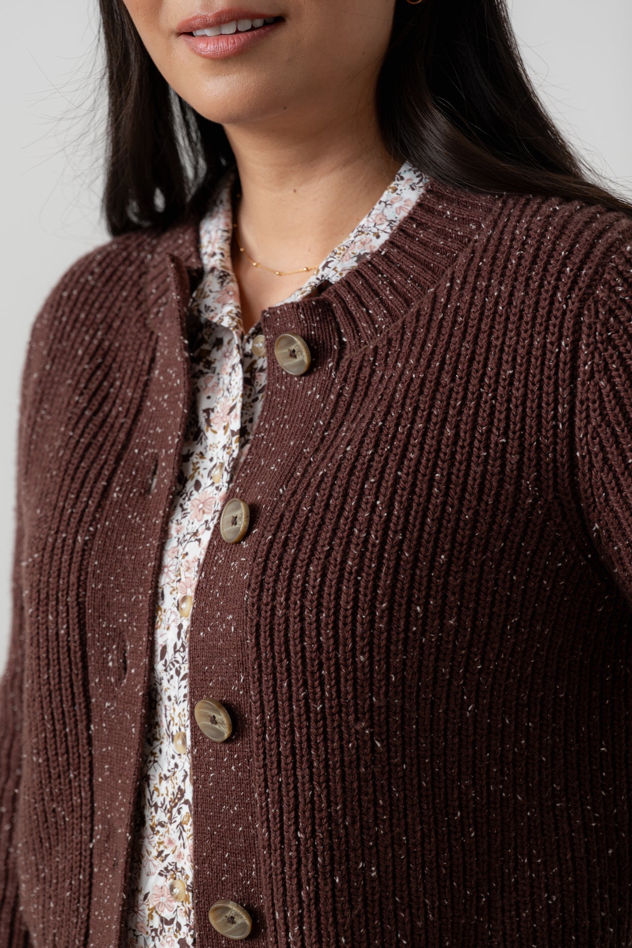 Lily and Me June Rib Cardigan Fleck Knit-White finn