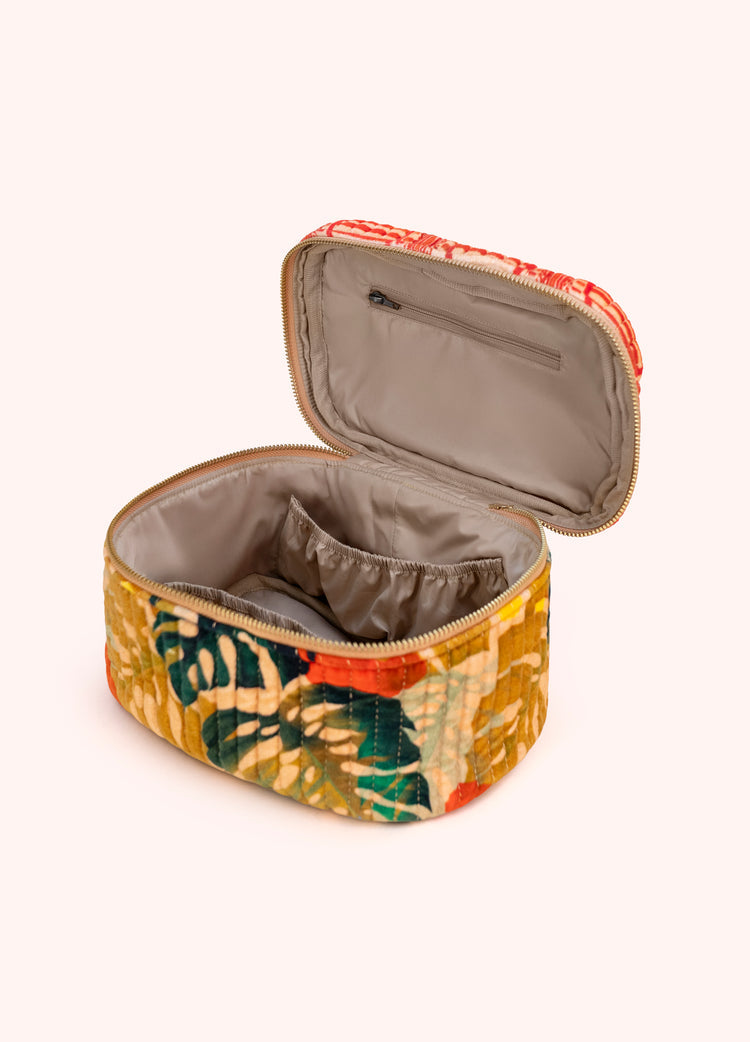 Powder Quilted Velvet Vanity Case - Exotic Leaves