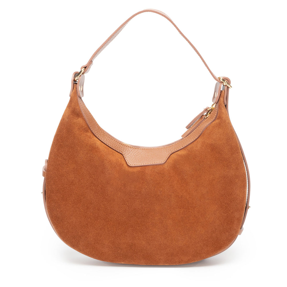 Ellie Beaumont Crescent Suede Bag - Tan-Handbag-White finn