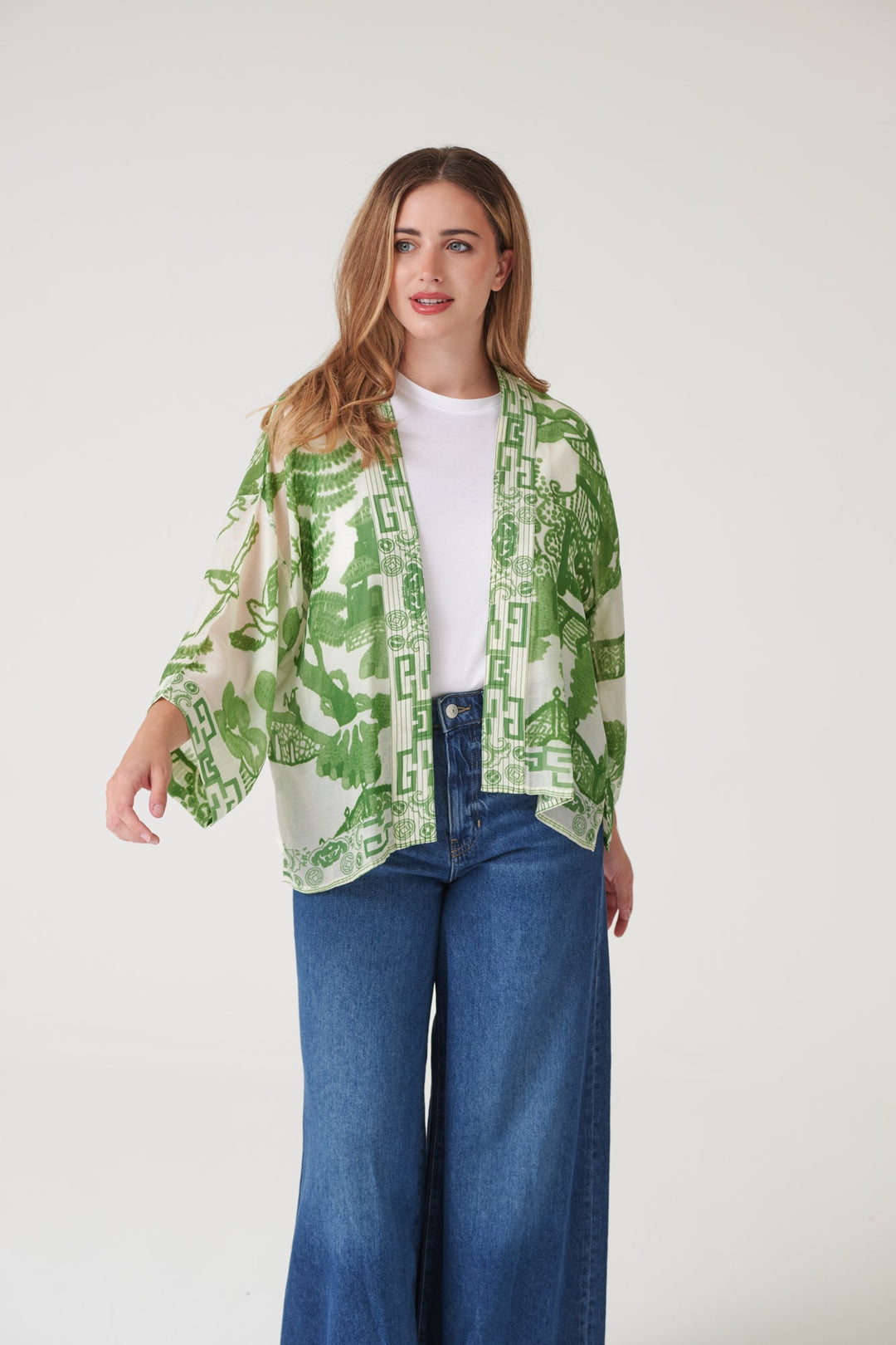 One Hundred Stars Giant Willow Green Kimono-One Hundred Stars-White finn