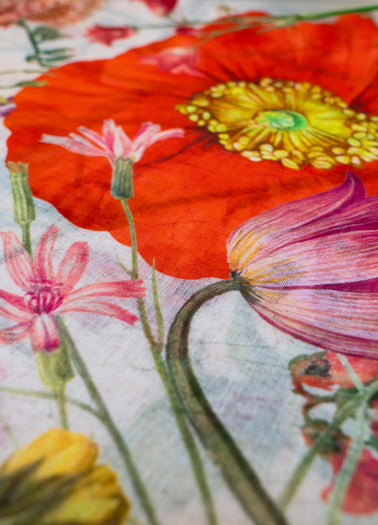 Powder Fine Flowers Scarf Linen/Cotton Mix-Powder-White finn