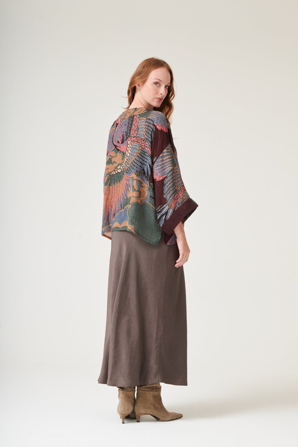 One Hundred Stars Crane Plum Wool Kimono