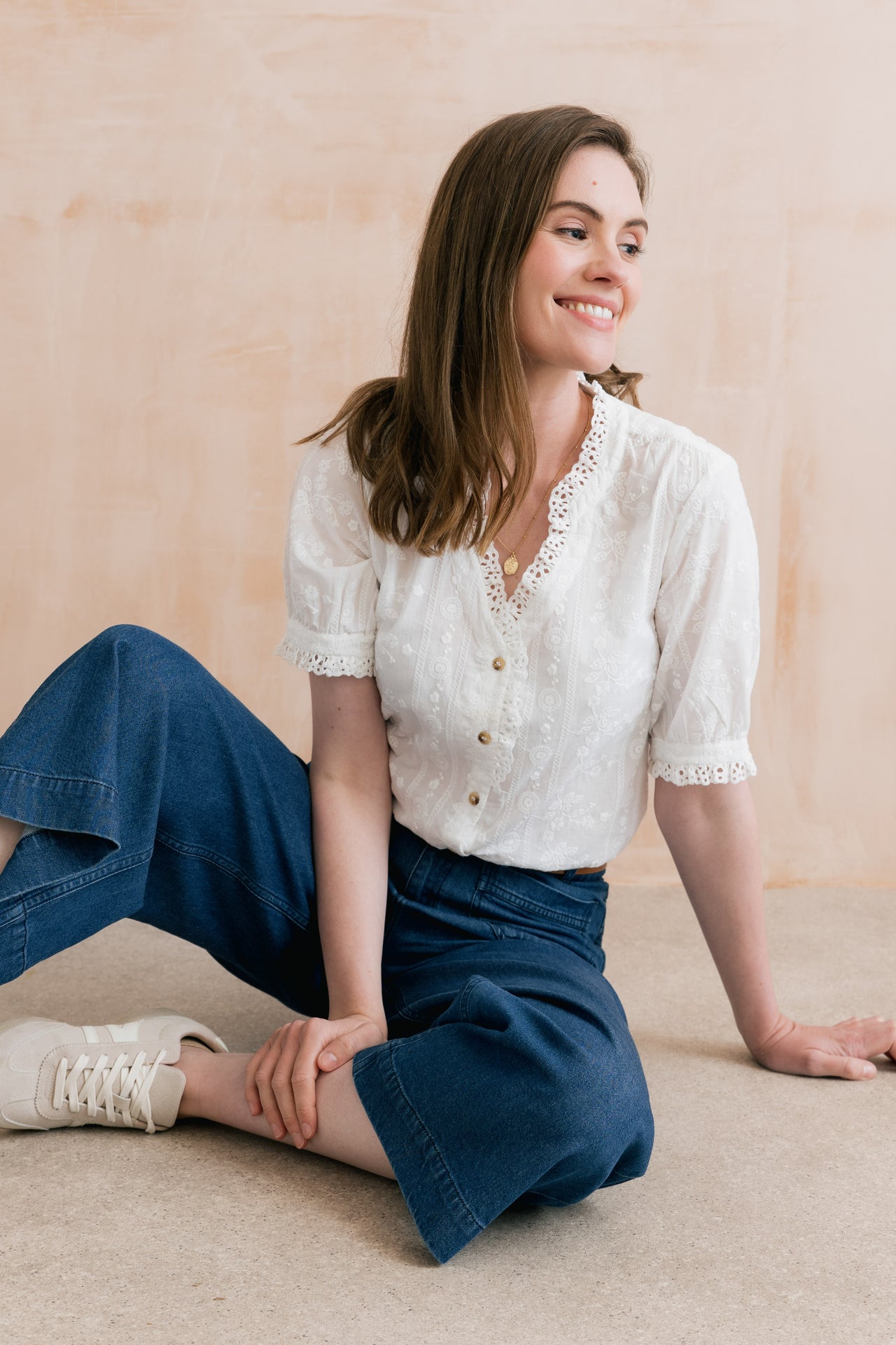 Lily and Me Wren Embroidered Cotton Frill Blouse White