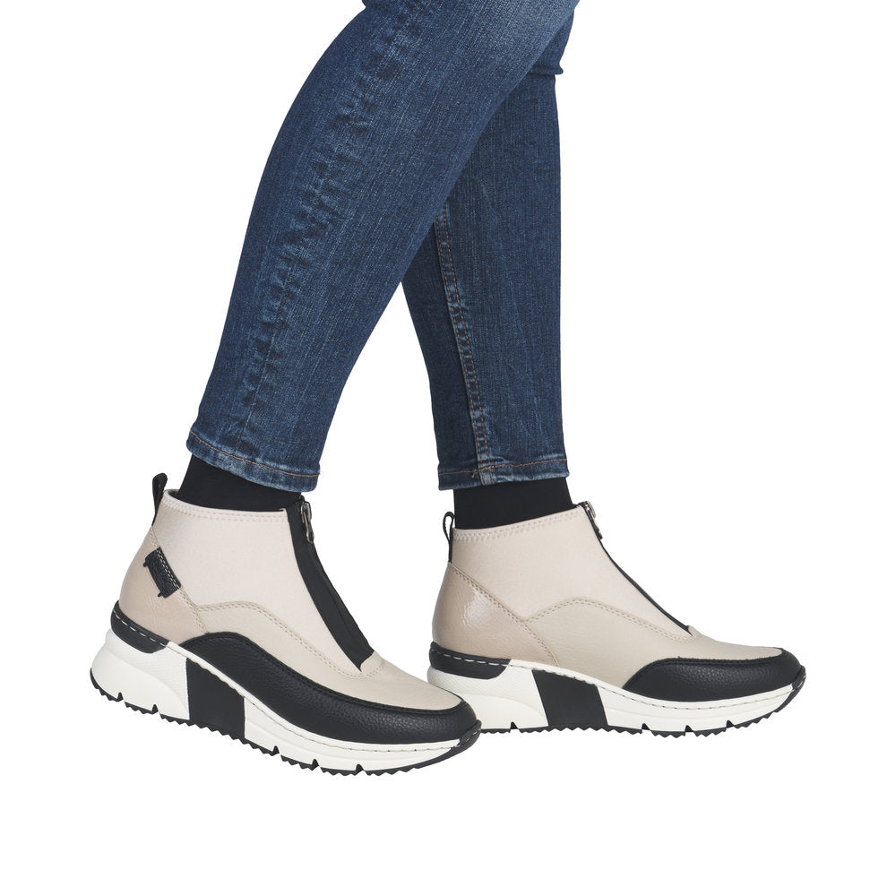 Rieker Cream Contrast Zip Boot N6352-Footwear-White finn