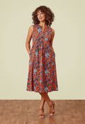 Adini Trailing Botanical Tasha Dress - Red Orange-Adini-White finn