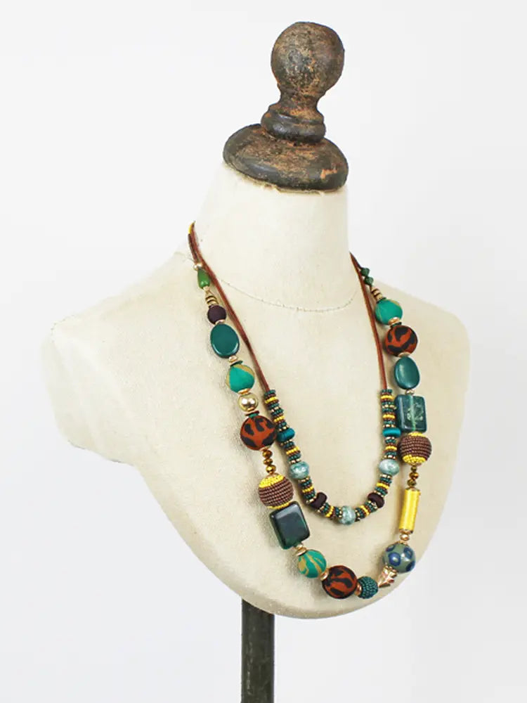 Suzie Blue Double Strand MixedBead Necklace AY6502-Necklace-White finn