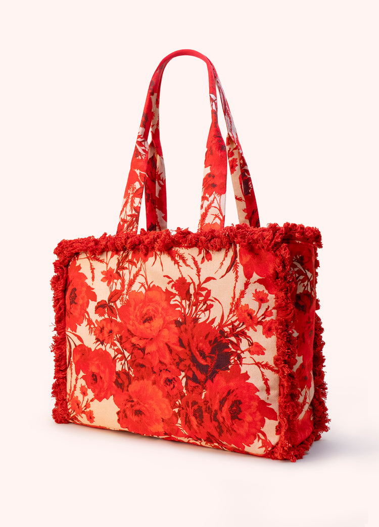 Powder Fringed Box Tote - Rouge Blooms-Powder-White finn
