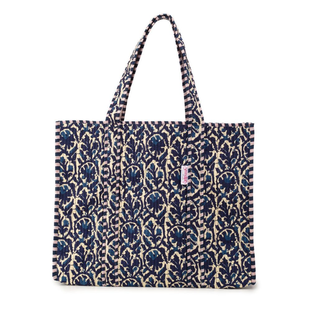 Ellie Beaumont Serendipity Cotton Quilted Tote - Indigo Ikat