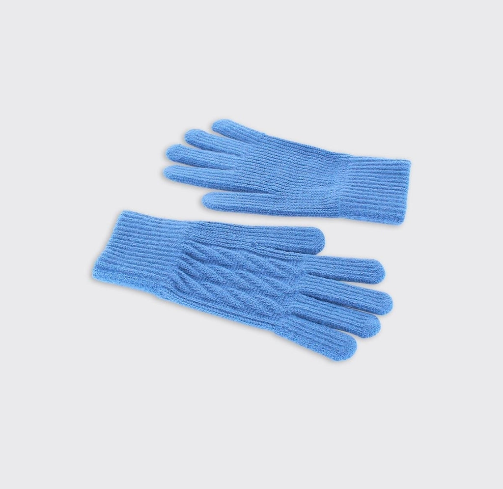 Freya Cable Knit Gloves - Blue-Forever England-White finn