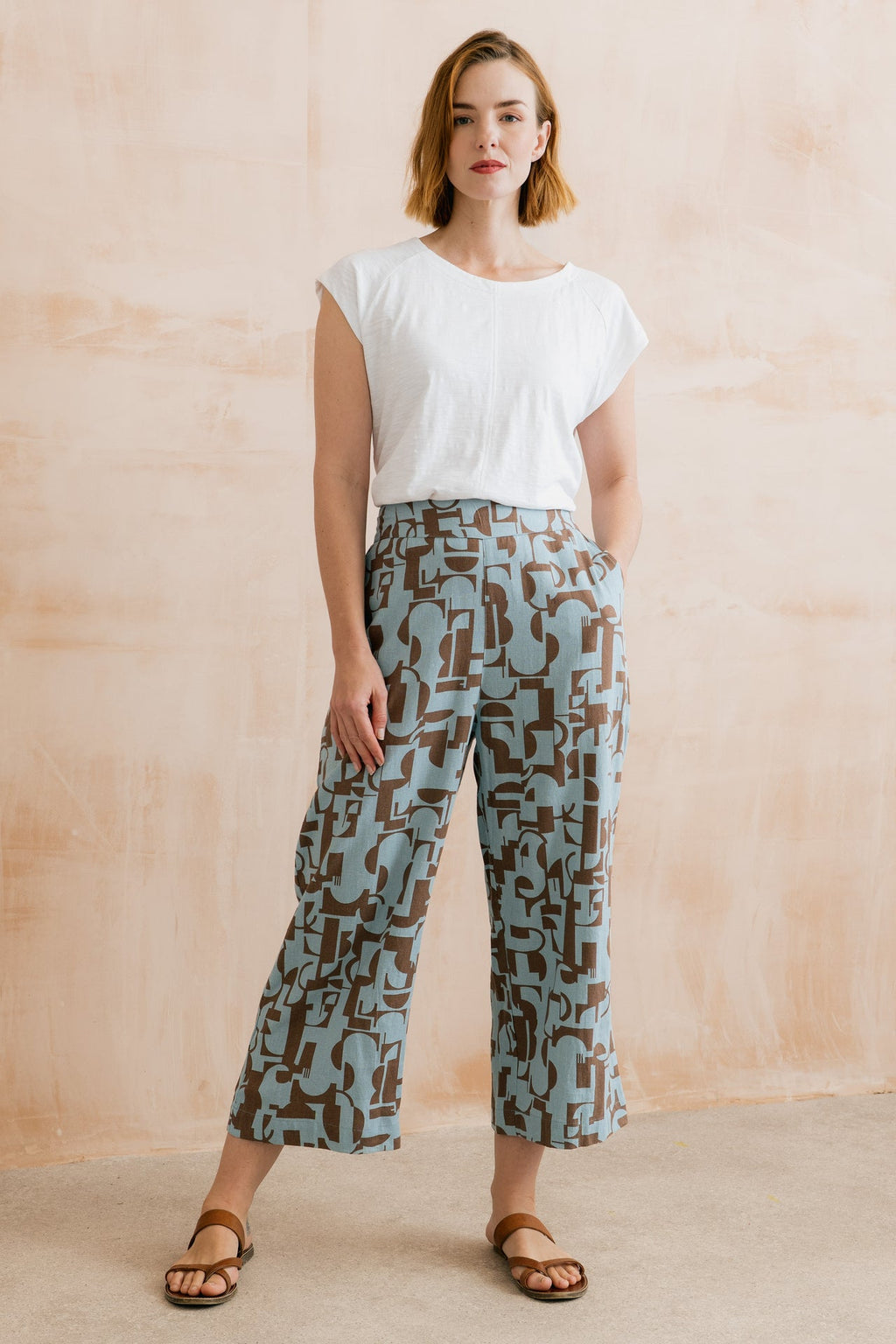 Lily and Me Greta Highline Print Cropped Trousers-Trousers-8-Mocha-