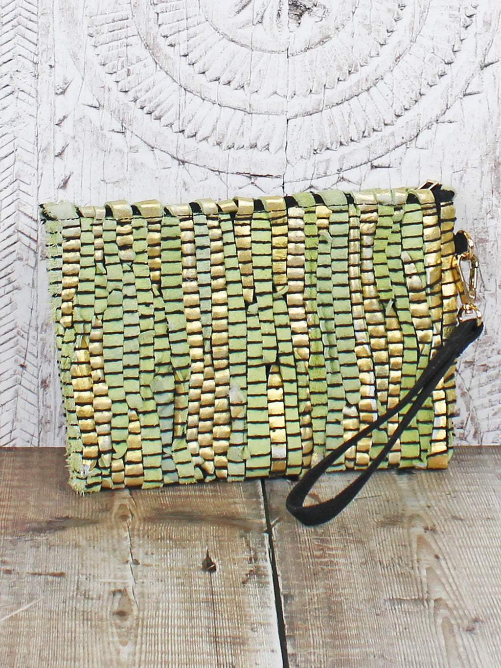 Upcycled Leather Clutch Bag CR1502-White finn