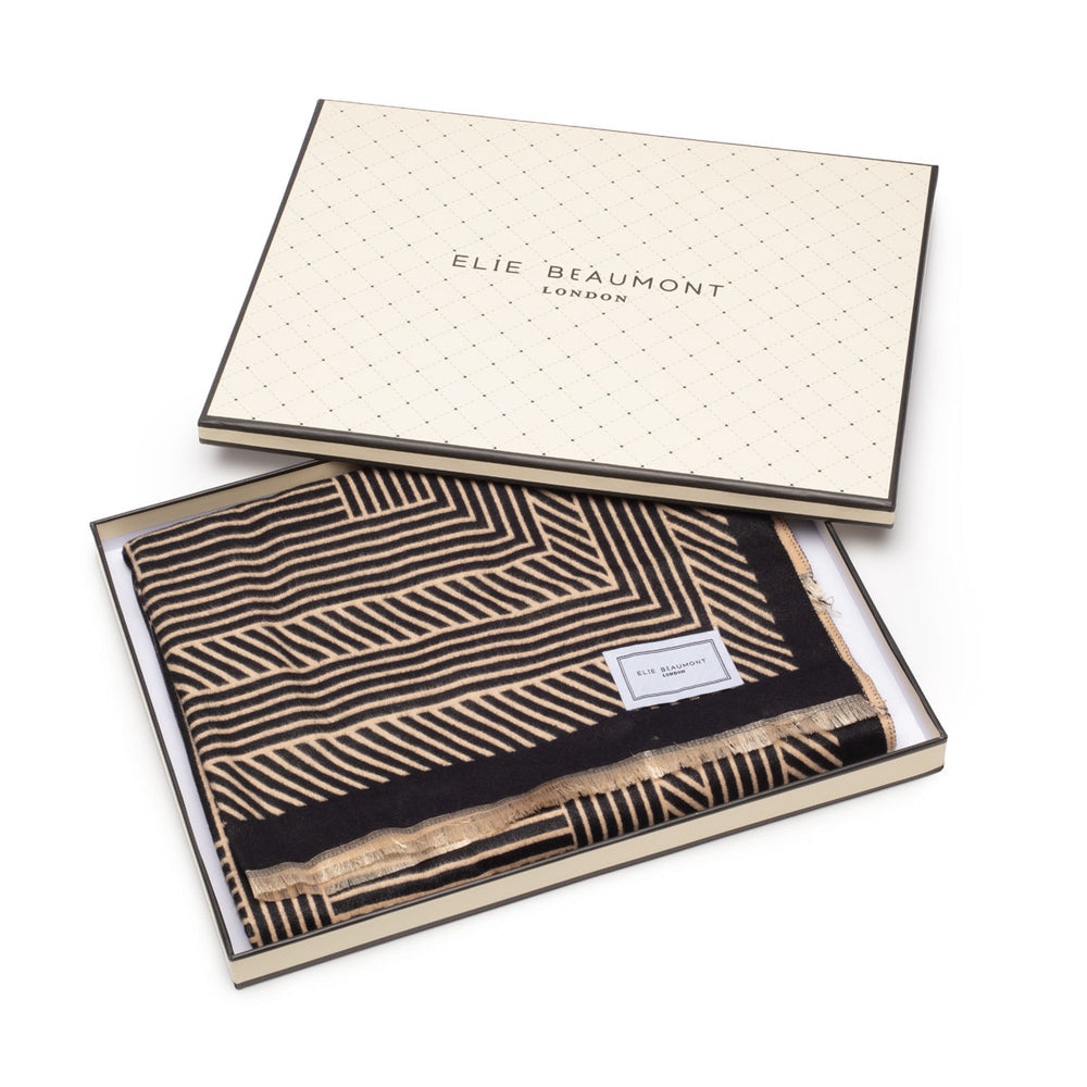 Ellie Beaumont Winter Scarf - Black & Sand Geometric