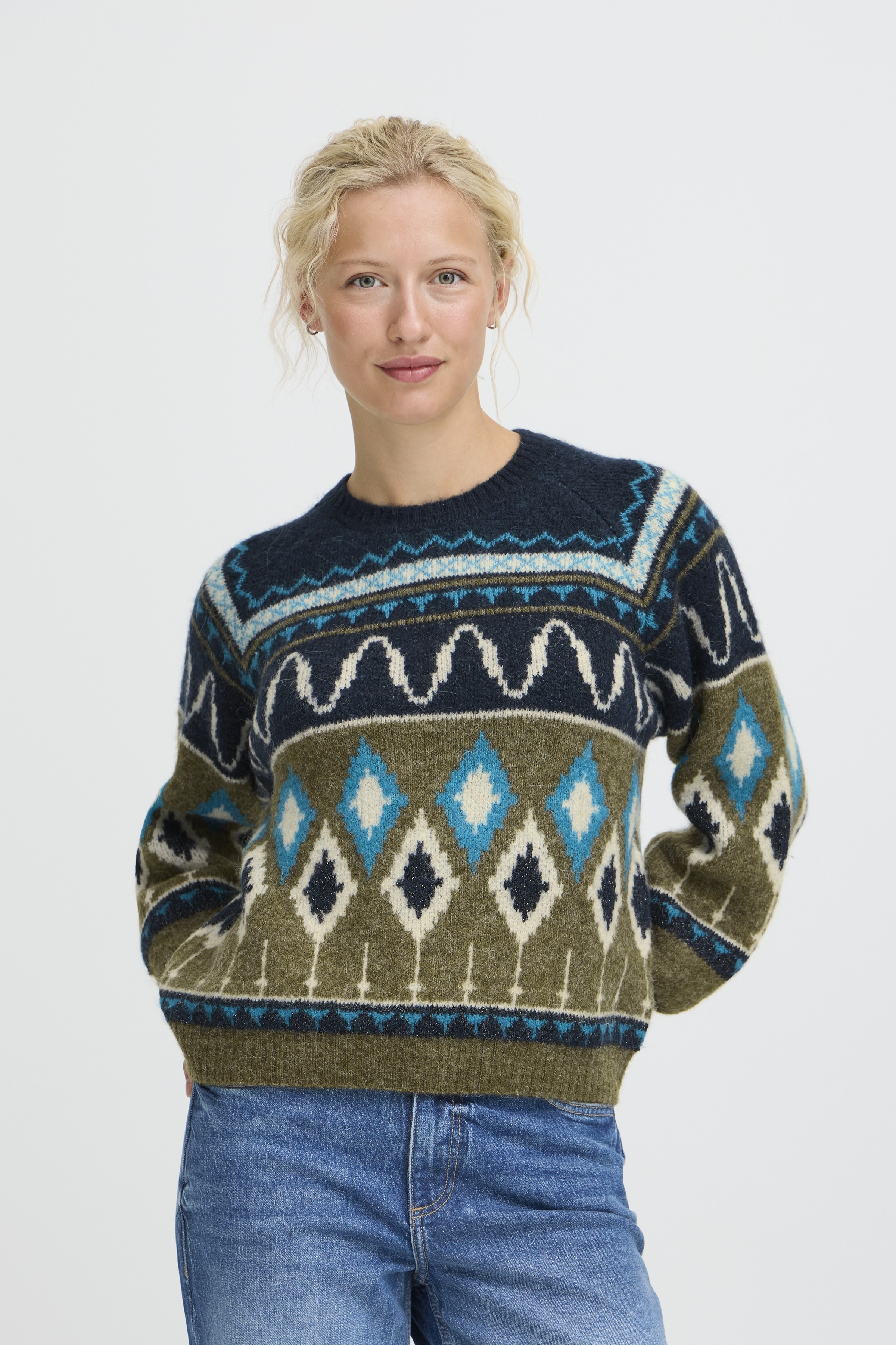 B young Bynafta Jacquard Jumper-Knitwear-White finn