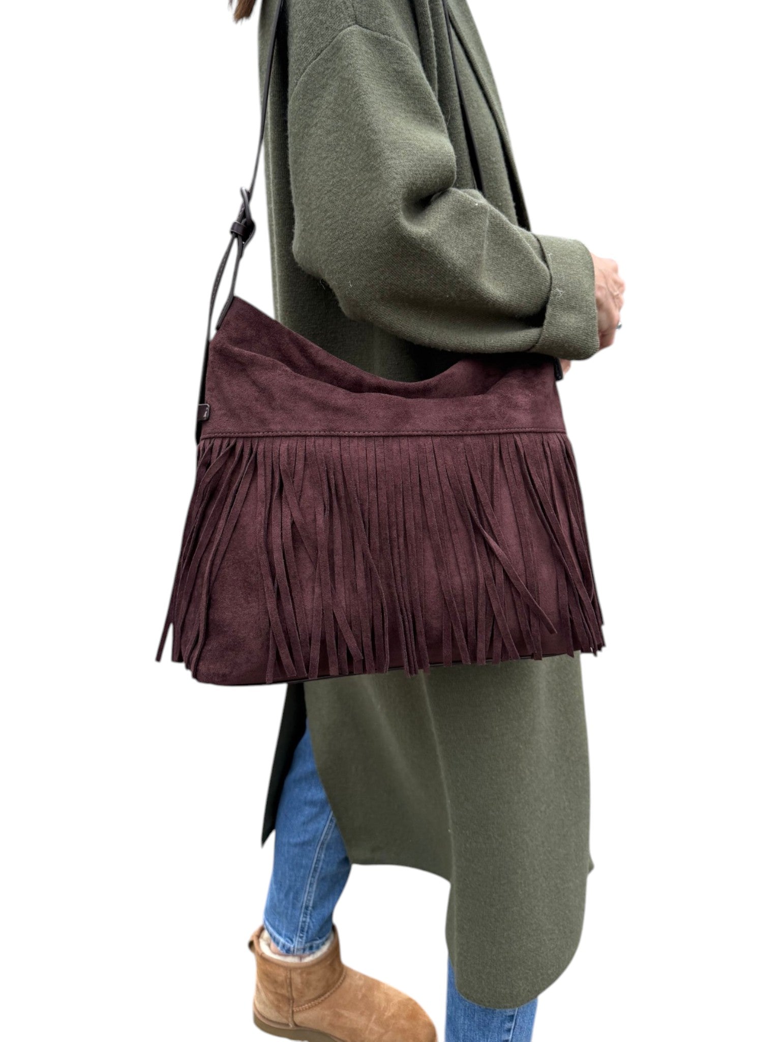 David Jones Faux Suede Fringe Shoulder Bag CM8723