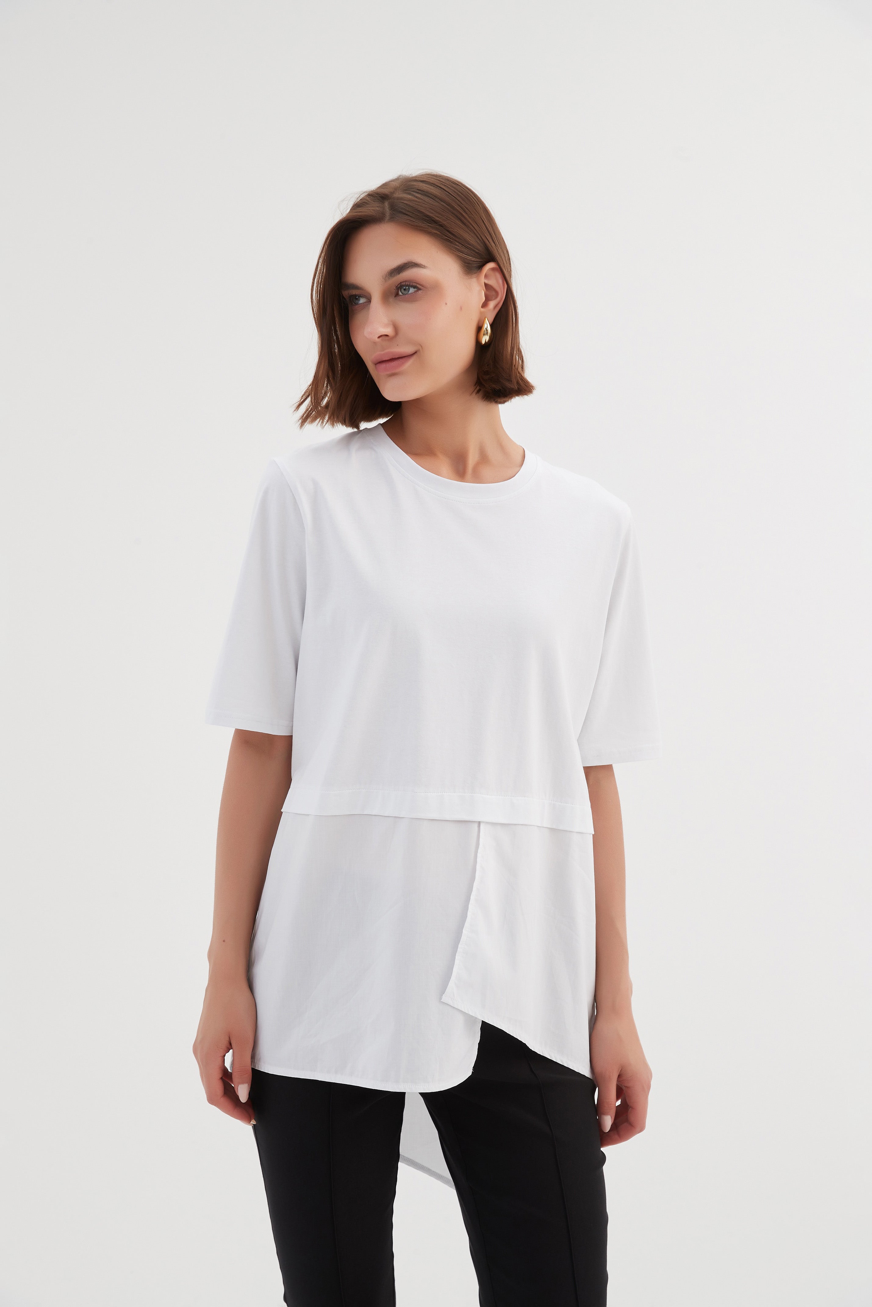 Tirelli Split Back Combi Tee-Shirts & Tops-White finn