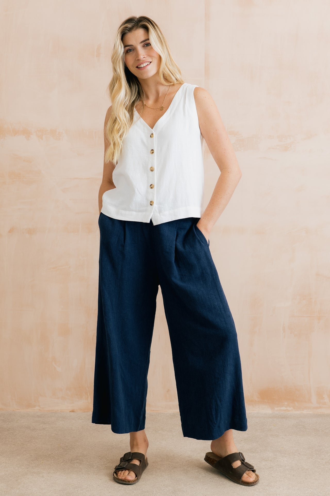 Lily and Me Summer Wide Leg Linen Blend Culottes-Trousers-8-Boysenberry-