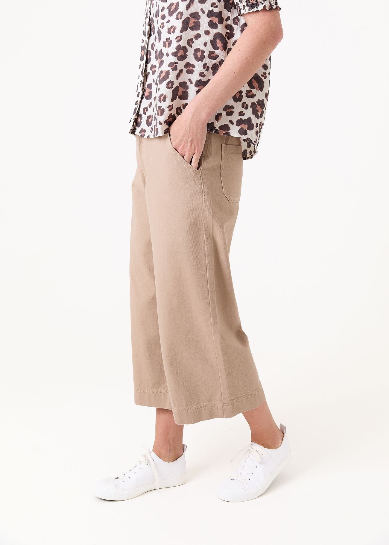 Dreams Cotton Twill Cropped Wide Leg Elasticated Back Jean