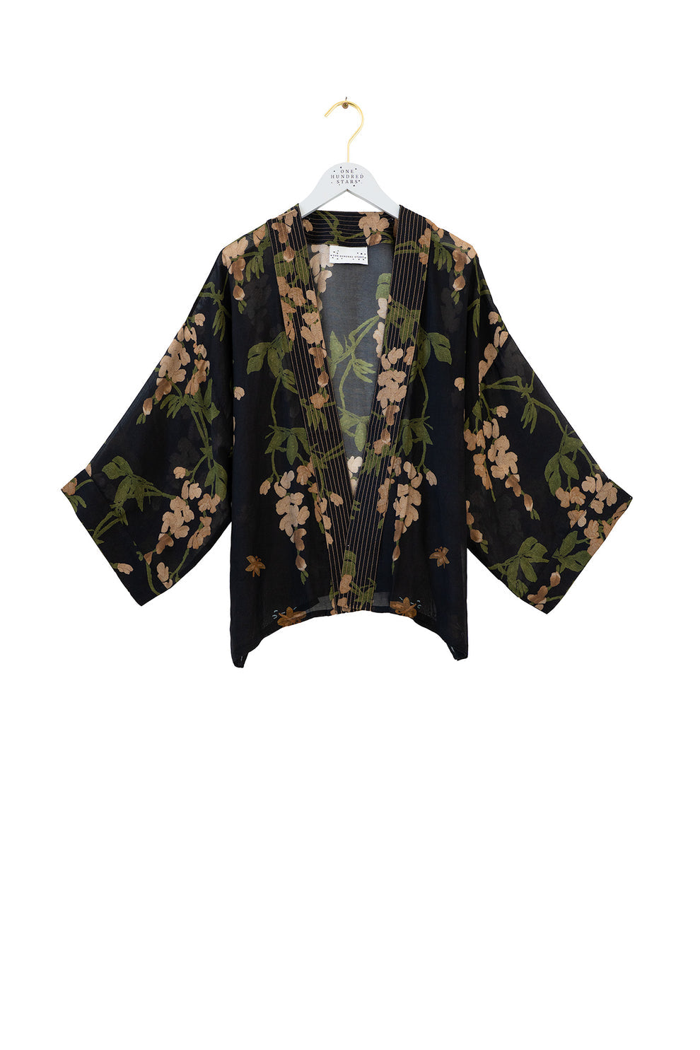 One Hundred Stars Wisteria Black Kimono