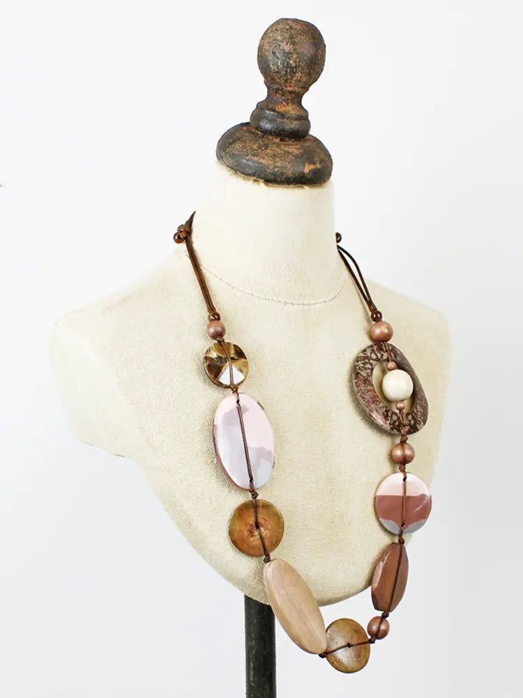 Suzie Blue Asymmetric Resin Wood Necklace UJ6521