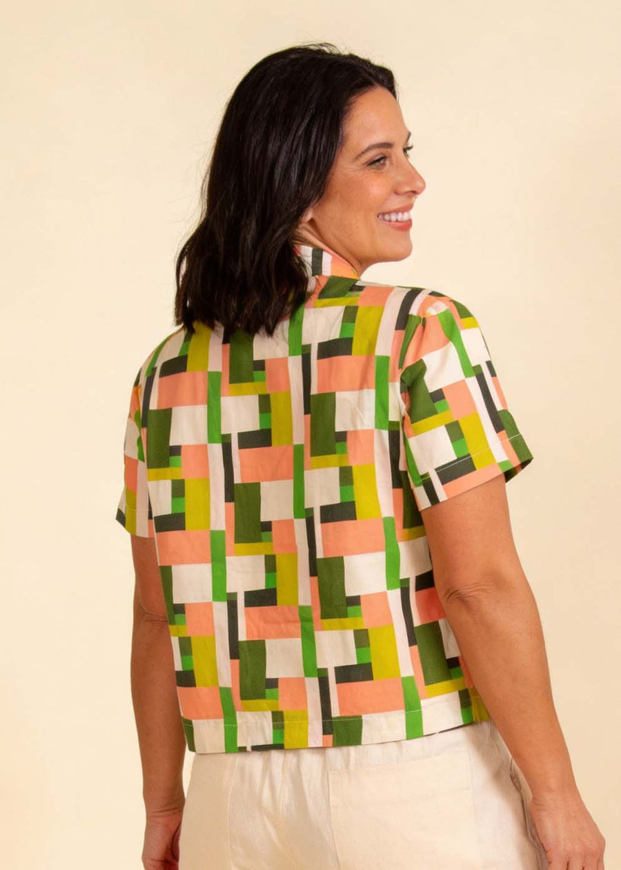 Pretty Vacant Tara Top in Rectangles-Pretty Vacant-White finn