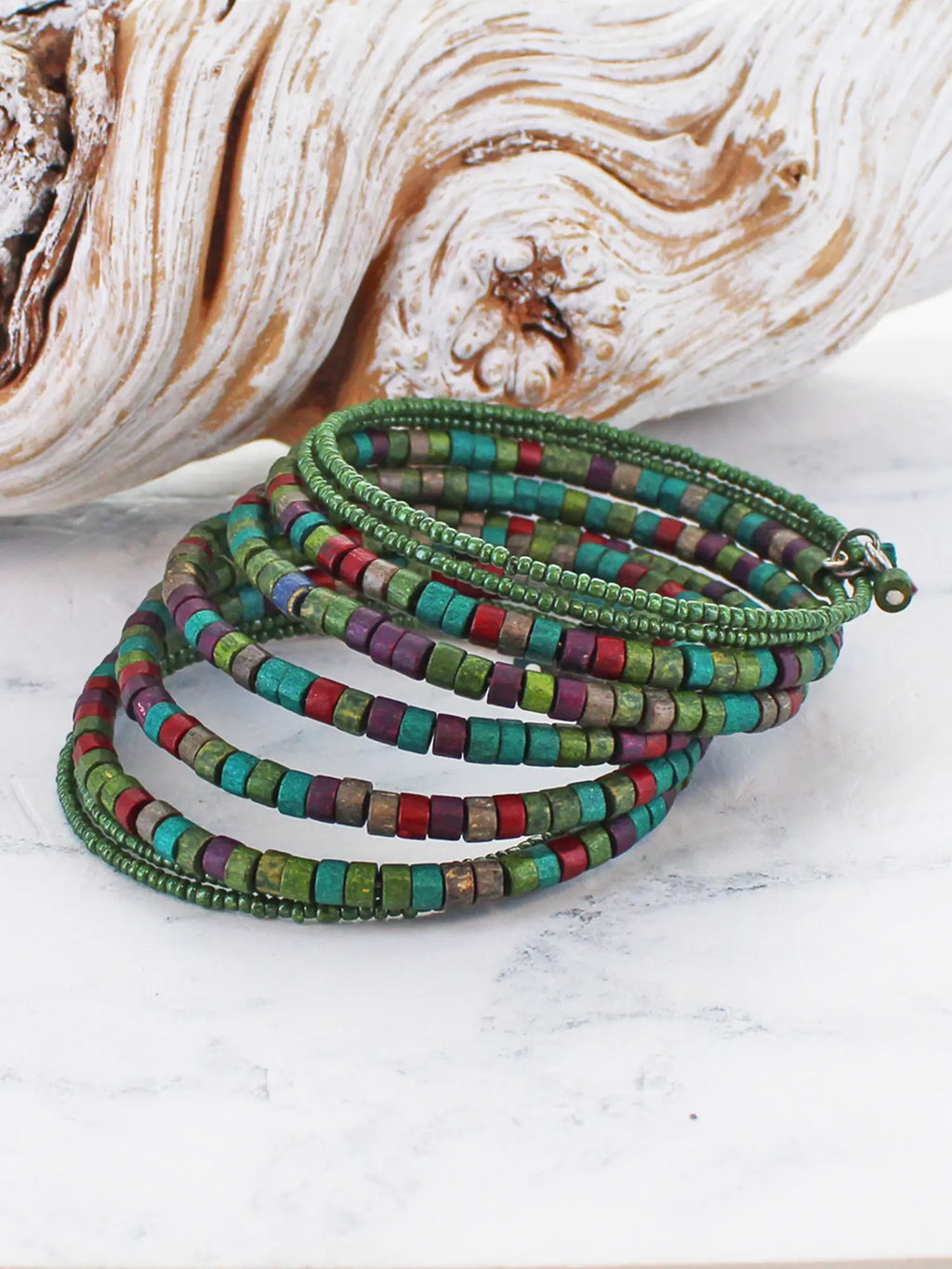 Suzie Blue Wooden Bead Spiral Bracelet DC6311