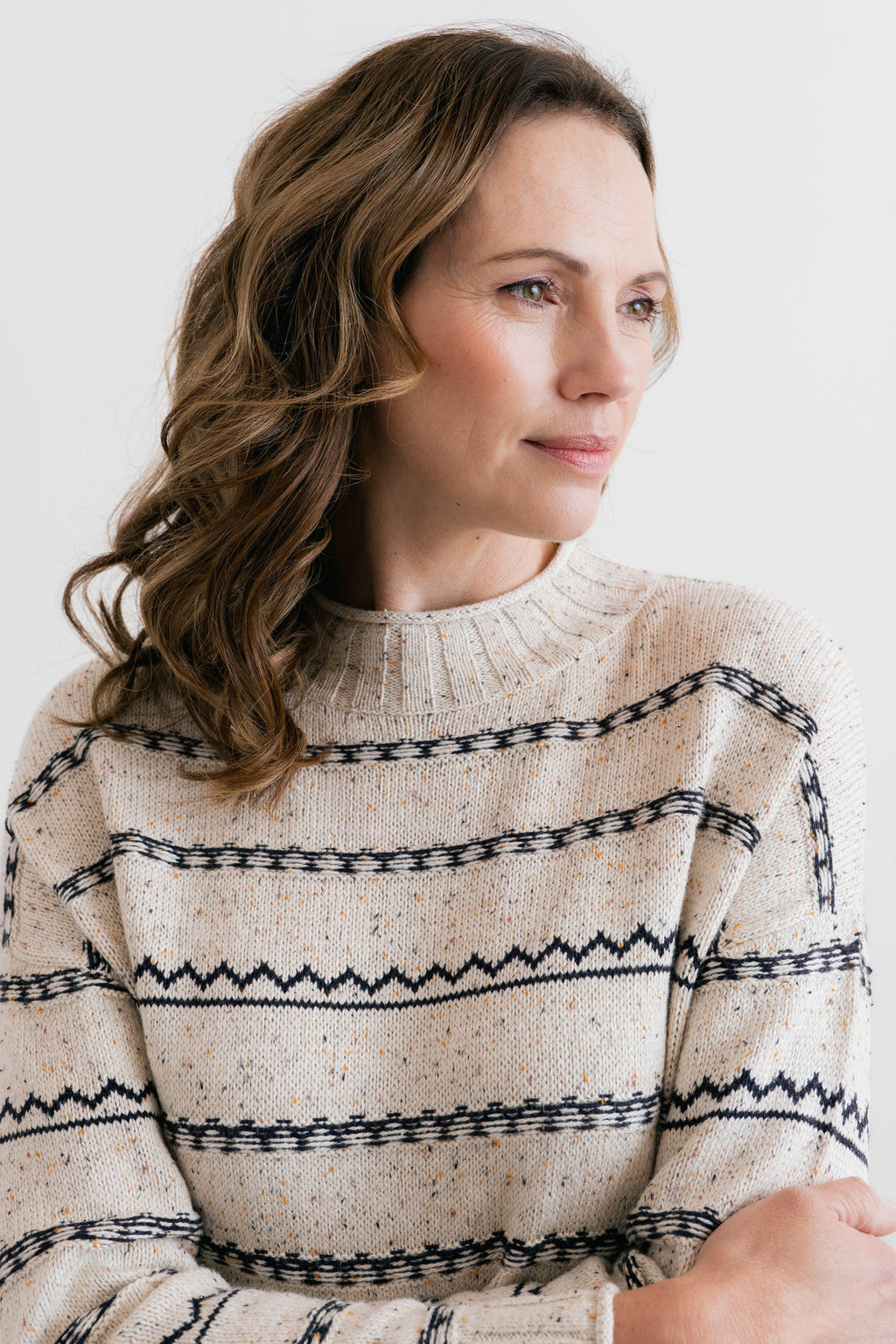 Lily and Me Kirstie Flecked Knit Stripe Knit Jumper Ecru-Lily and Me-White finn