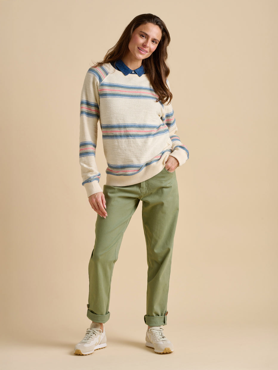 Brakeburn Harbour Stripe Crew Neck Sweat-White finn