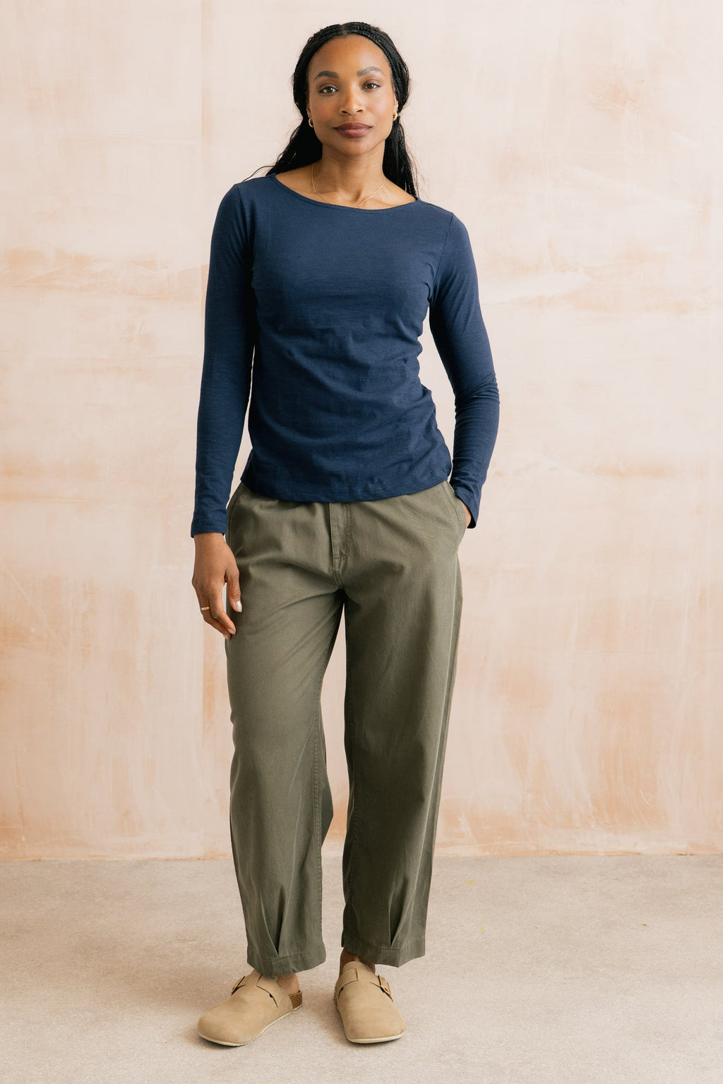 Lily and Me Shirin Relaxed Barrel Leg Trousers Dark Olive