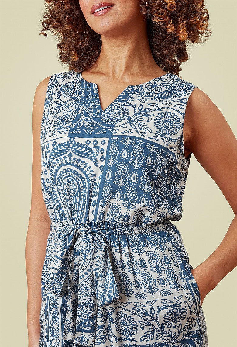 Adini Patched Paisley Tazmine Dress - Starlight Blue-Adini-White finn