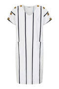 Alice Collins Button Shoulder Dress-Dress-8-White/Navy stripe-