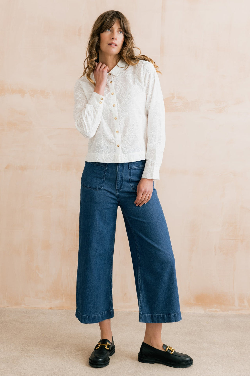 Lily and Me Bracken Embroidered Boxy Shirt White