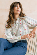 Lily and Me Flora Embroidered Stripe Blouse Ecru-Lily and Me-White finn