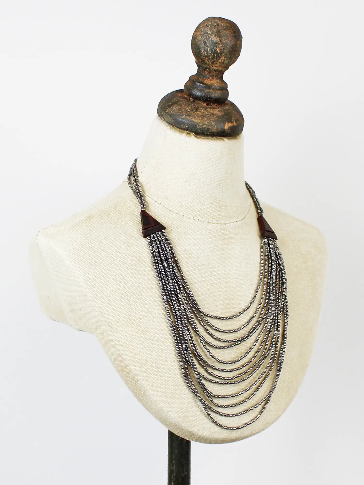 Suzie Blue Layered Wood And Bead Necklace PP1510-Necklace-White finn